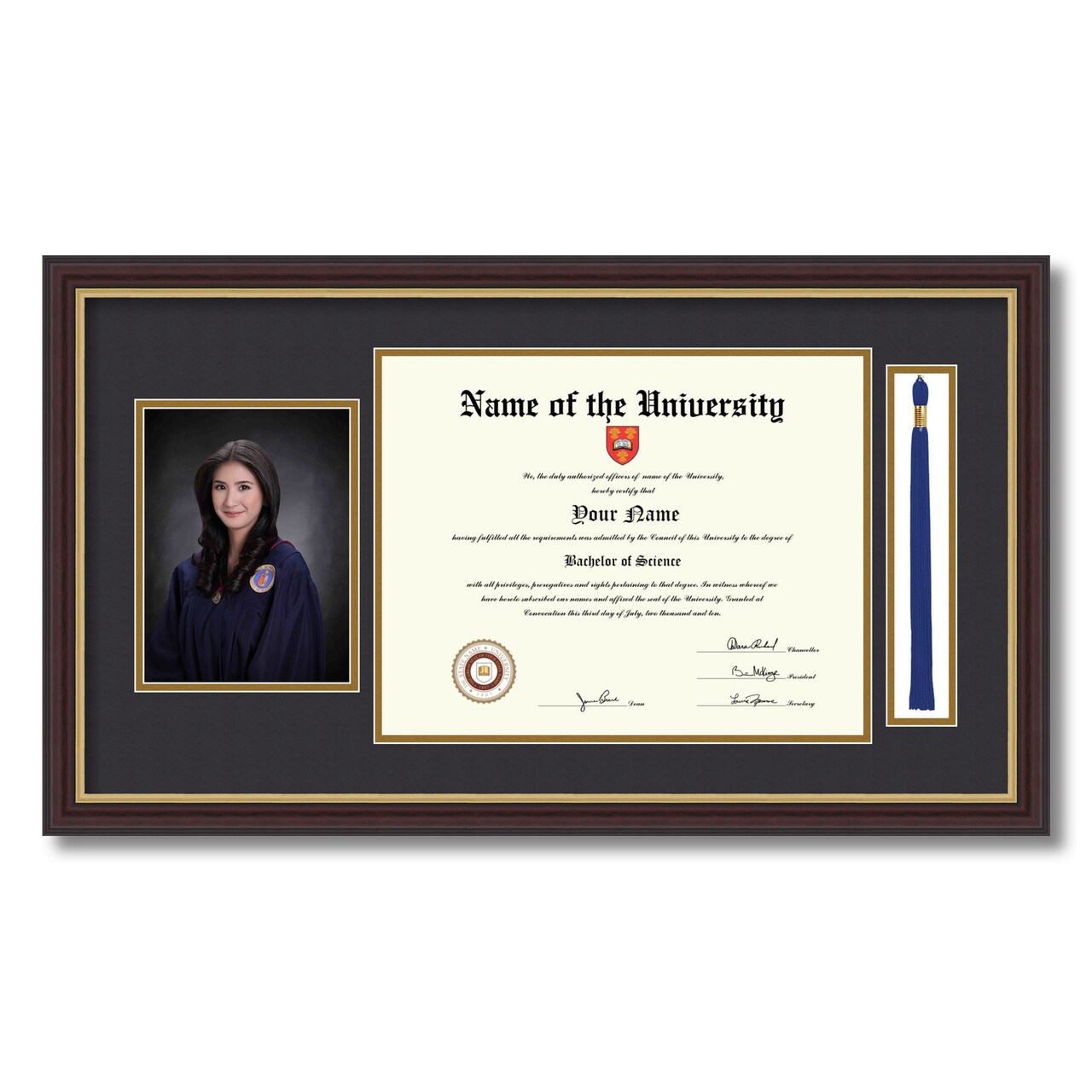 ArtToFrames 11x14 inch Diploma Frame with 5x7 Inch Image Opening and Tassel Opening - Framed with Black and Gold Mats, Comes with Regular Acrylic and Sawtooth Hanger for Wall Hanging (DIT-11x14)